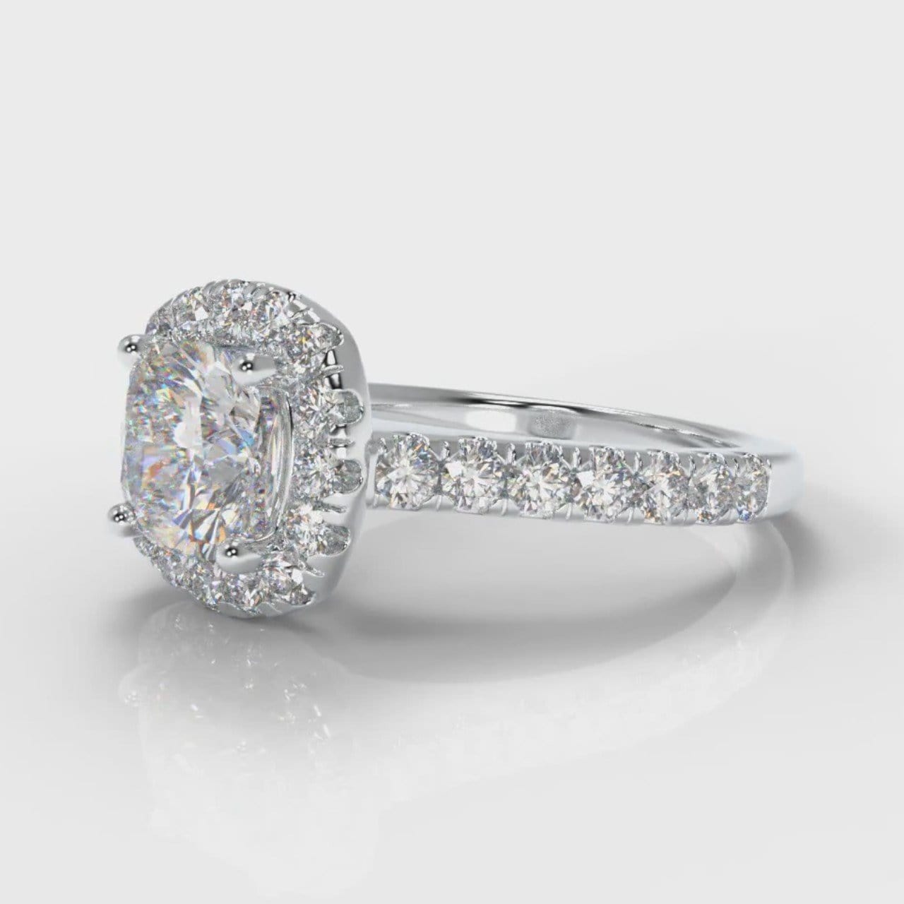 Micropavé Cushion Cut Diamond Halo Engagement Ring