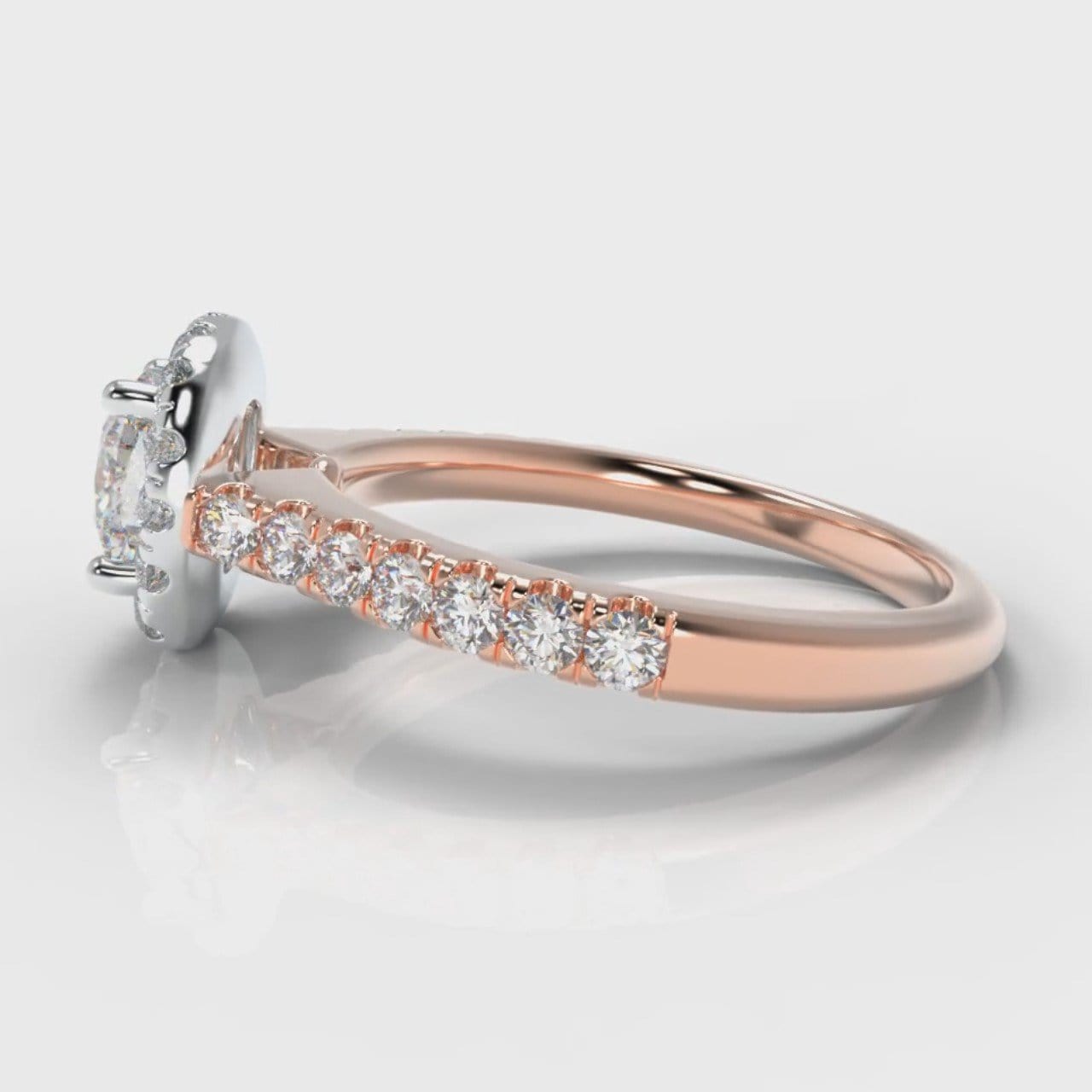 Micropavé Cushion Cut Diamond Halo Engagement Ring - Two Tone Rose Gold