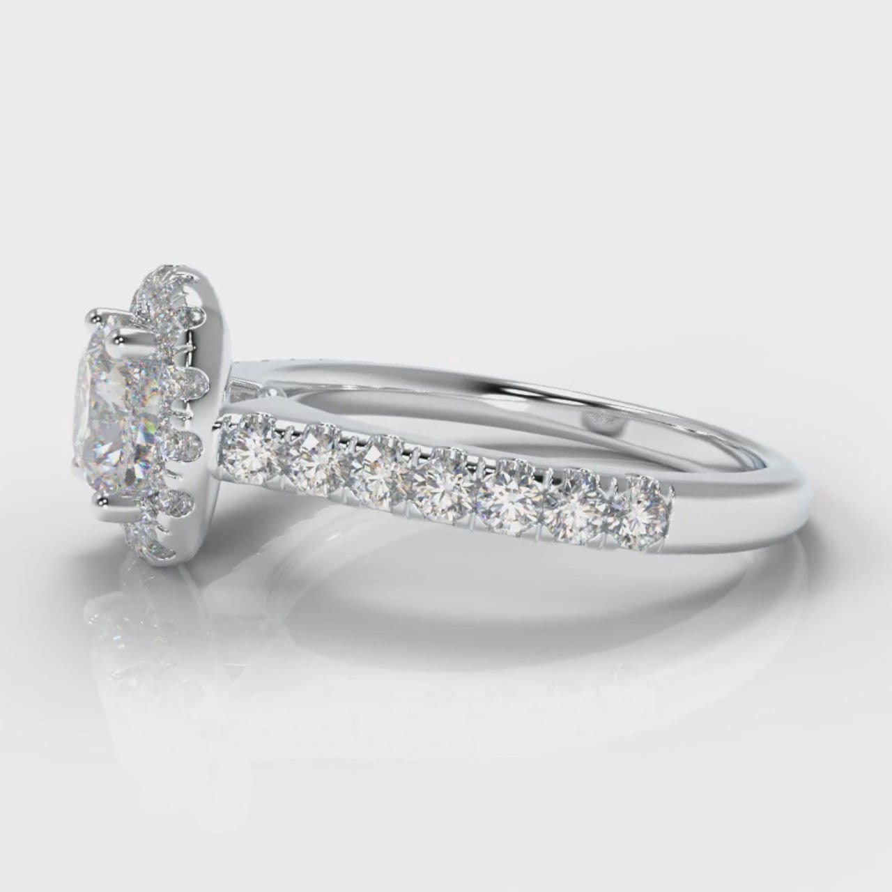 Micropavé Cushion Cut Diamond Halo Engagement Ring