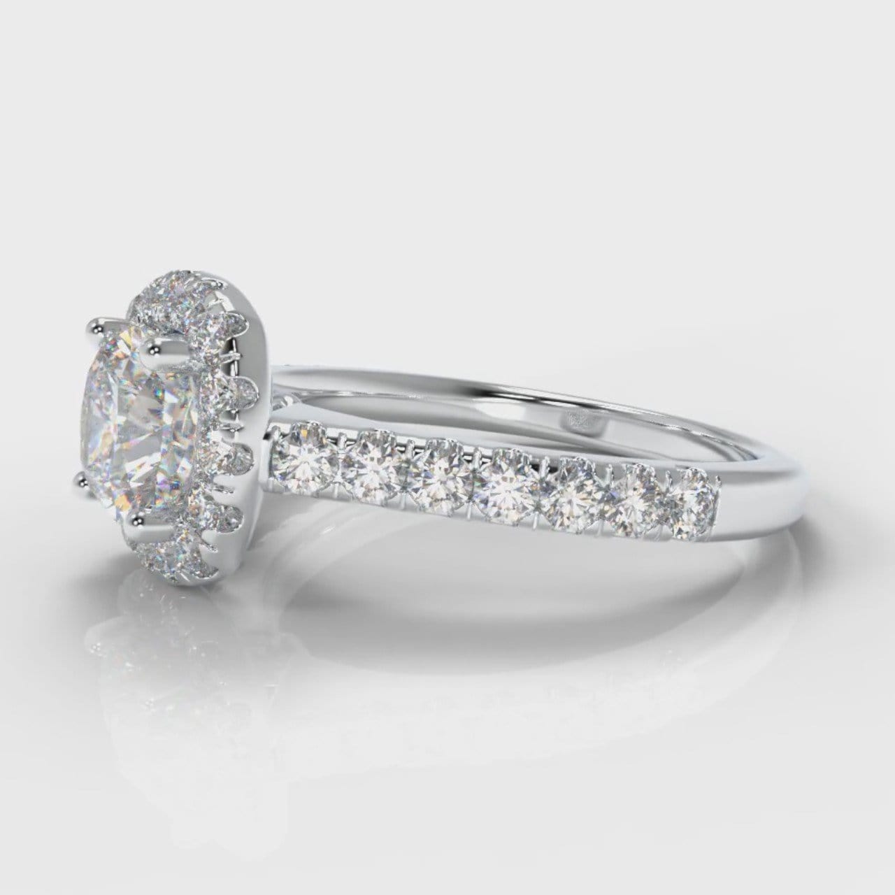 Micropavé Cushion Cut Diamond Halo Engagement Ring