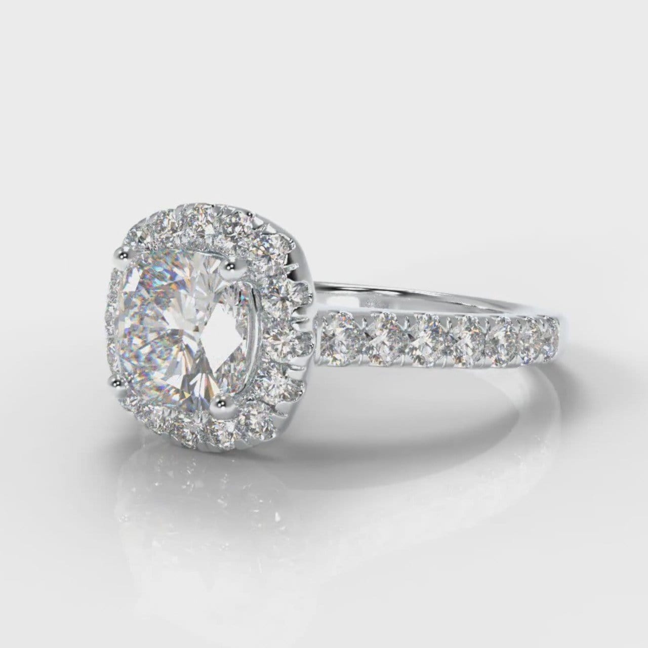 Micropavé Cushion Cut Diamond Halo Engagement Ring