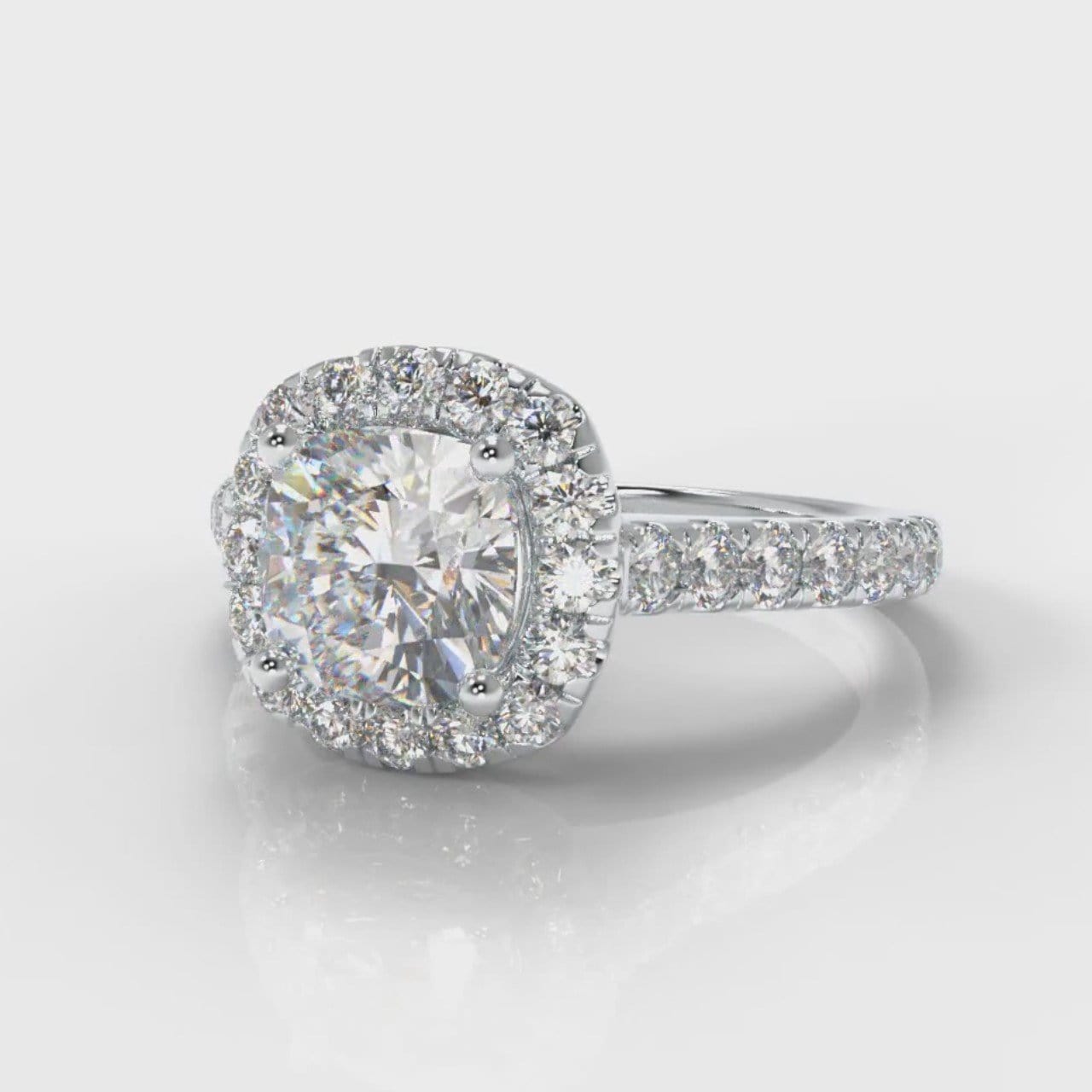 Micropavé Cushion Cut Diamond Halo Engagement Ring