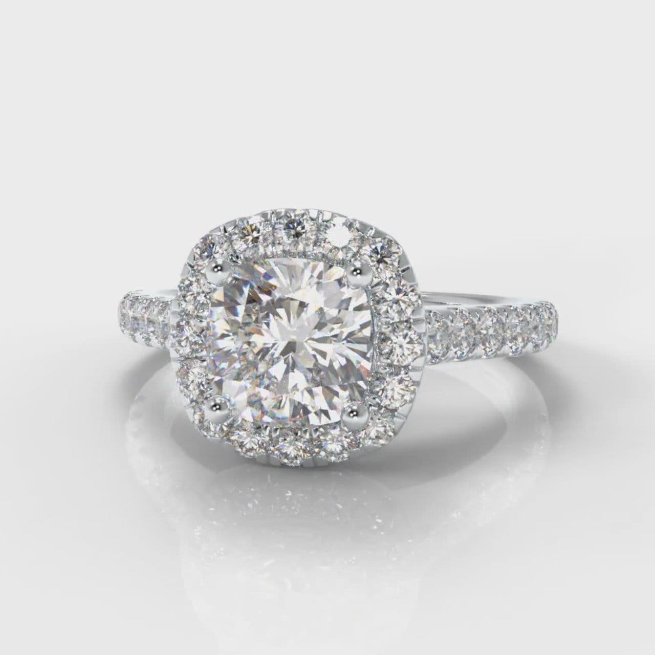 Micropavé Cushion Cut Diamond Halo Engagement Ring