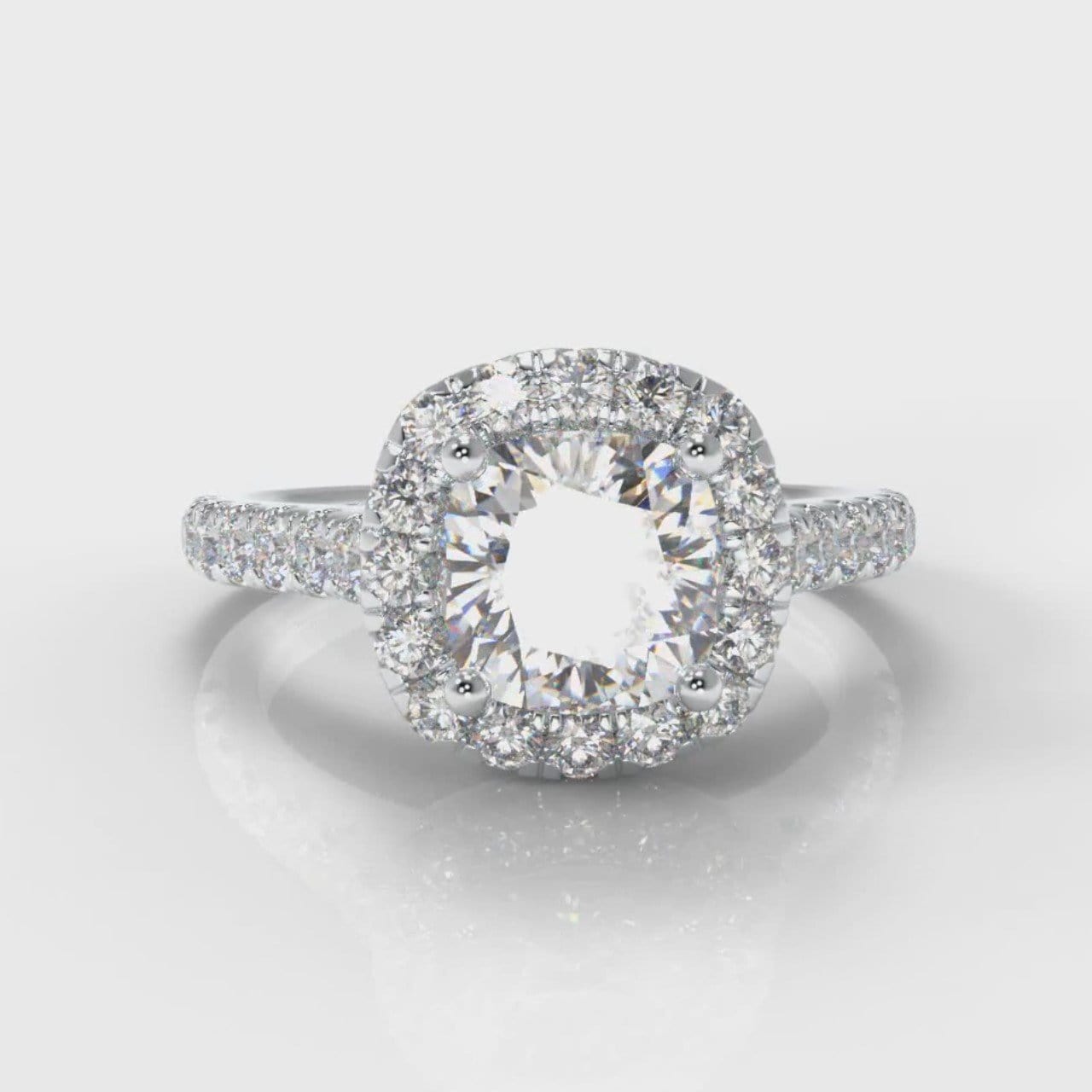 Micropavé Cushion Cut Diamond Halo Engagement Ring