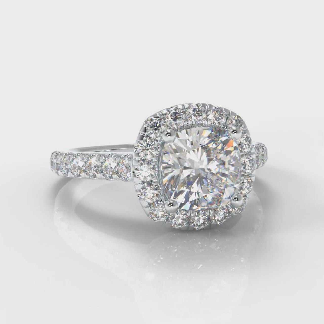 Micropavé Cushion Cut Diamond Halo Engagement Ring