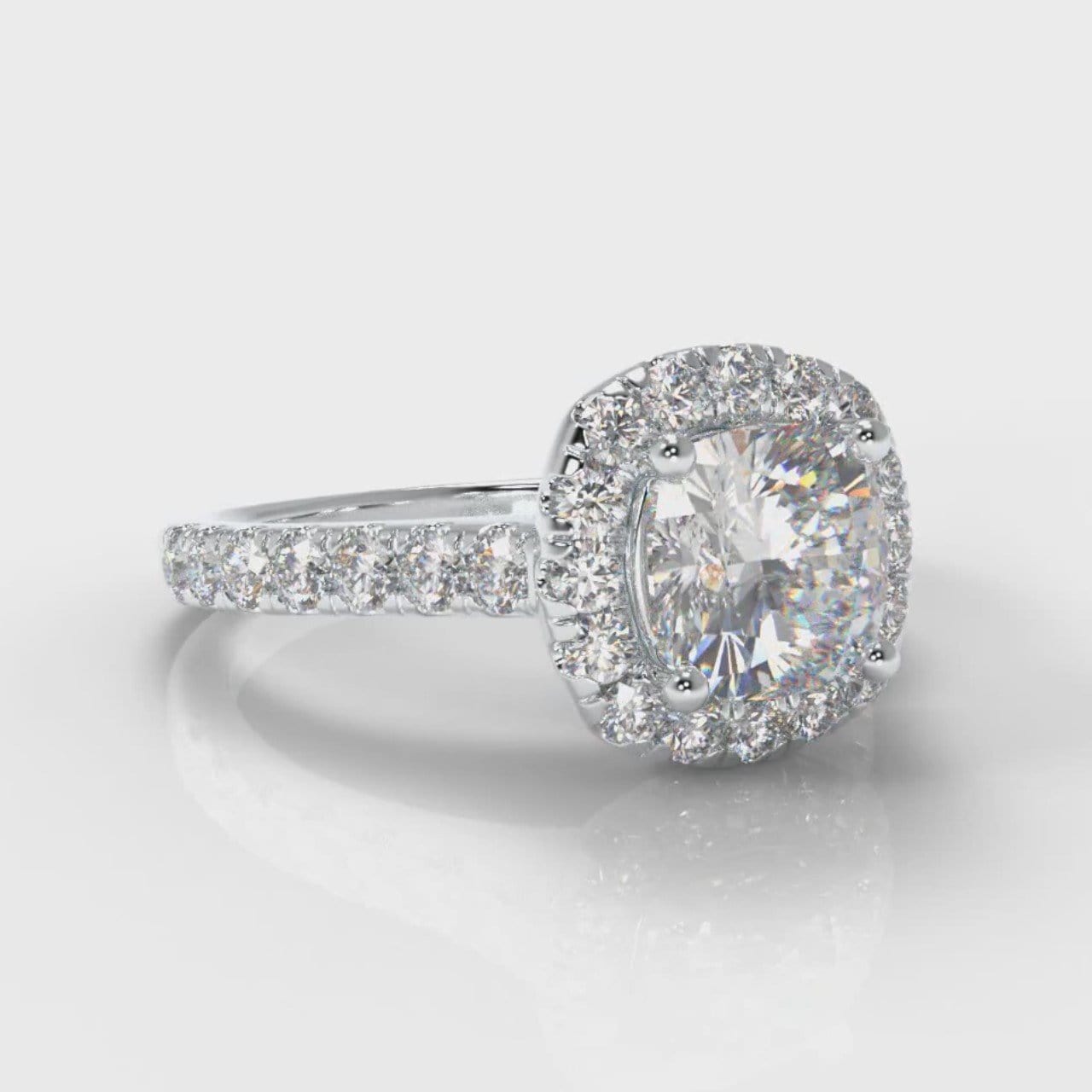 Micropavé Cushion Cut Diamond Halo Engagement Ring