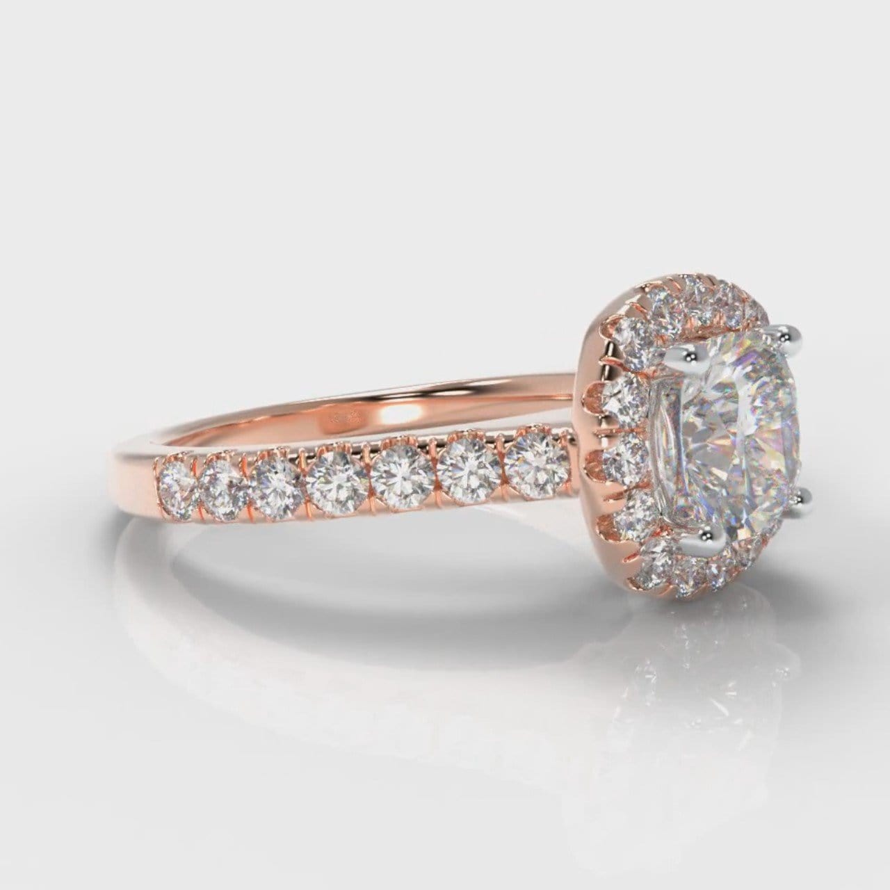 Micropavé Cushion Cut Diamond Halo Engagement Ring - Rose Gold