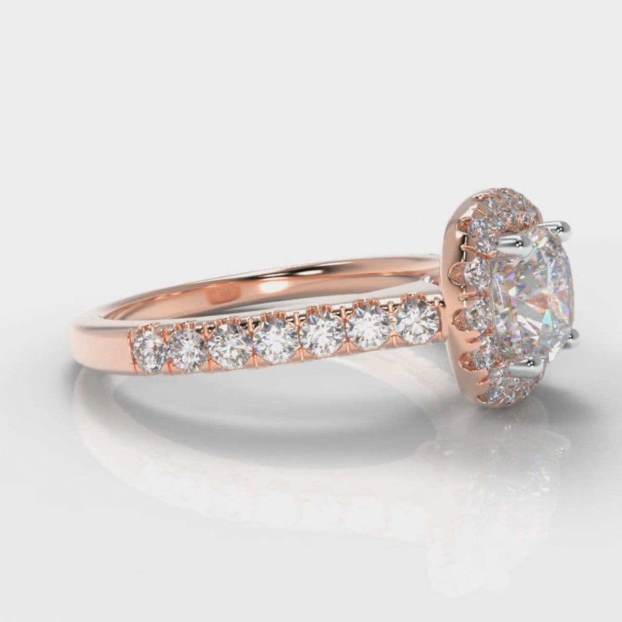 Micropavé Cushion Cut Diamond Halo Engagement Ring - Rose Gold