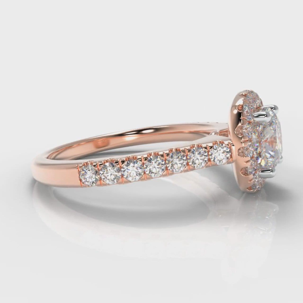 Micropavé Cushion Cut Diamond Halo Engagement Ring - Rose Gold