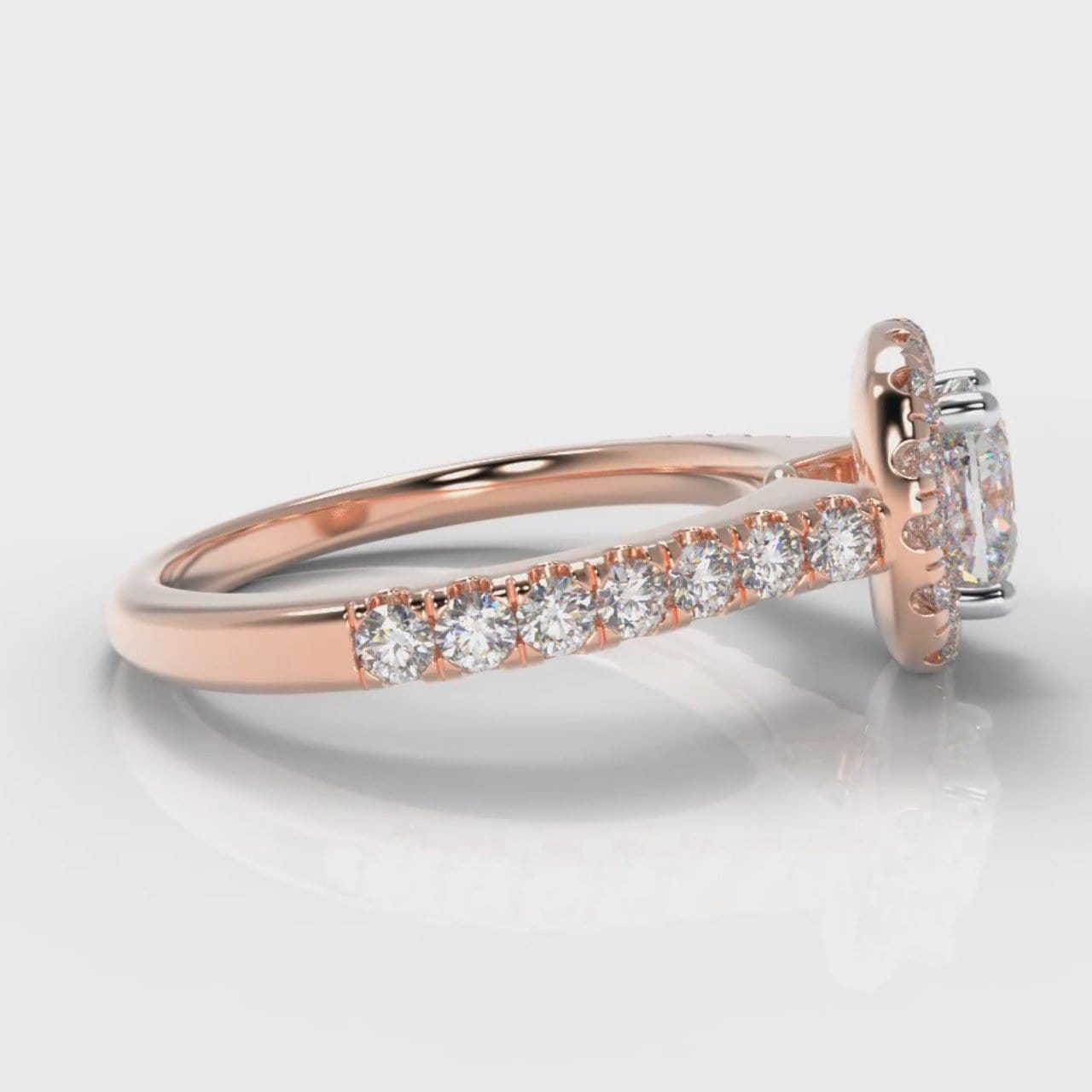 Micropavé Cushion Cut Diamond Halo Engagement Ring - Rose Gold