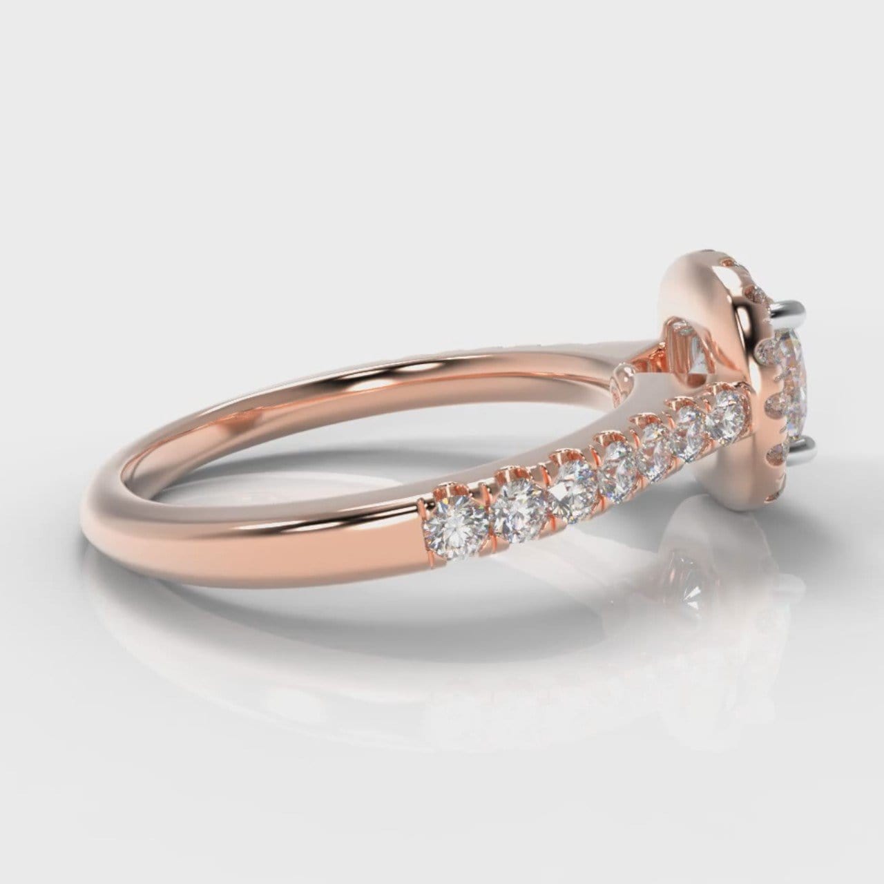 Micropavé Cushion Cut Diamond Halo Engagement Ring - Rose Gold