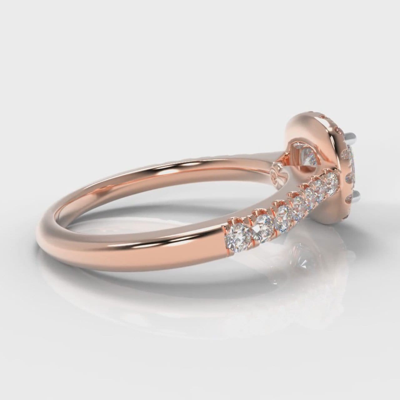 Micropavé Cushion Cut Diamond Halo Engagement Ring - Rose Gold