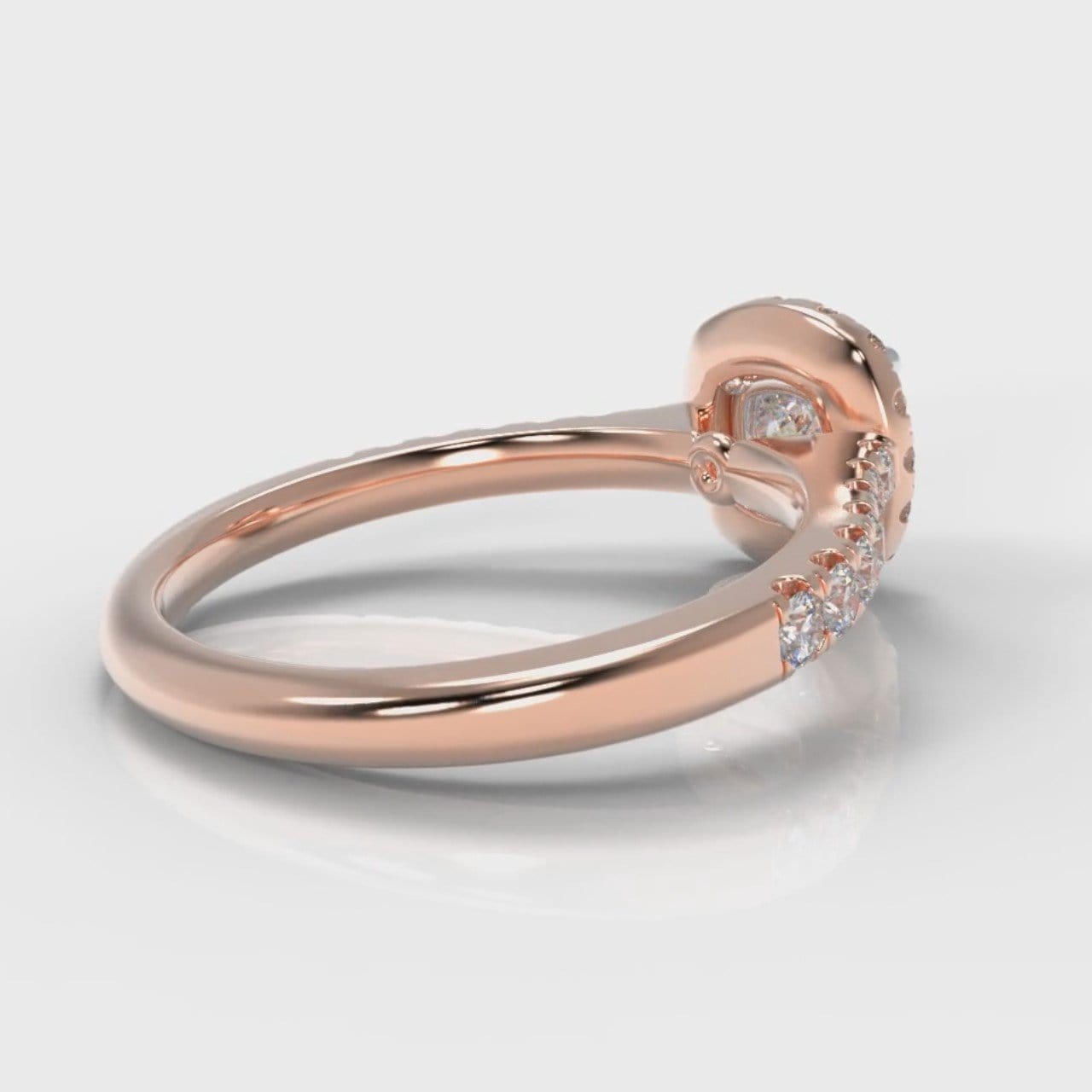 Micropavé Cushion Cut Diamond Halo Engagement Ring - Rose Gold