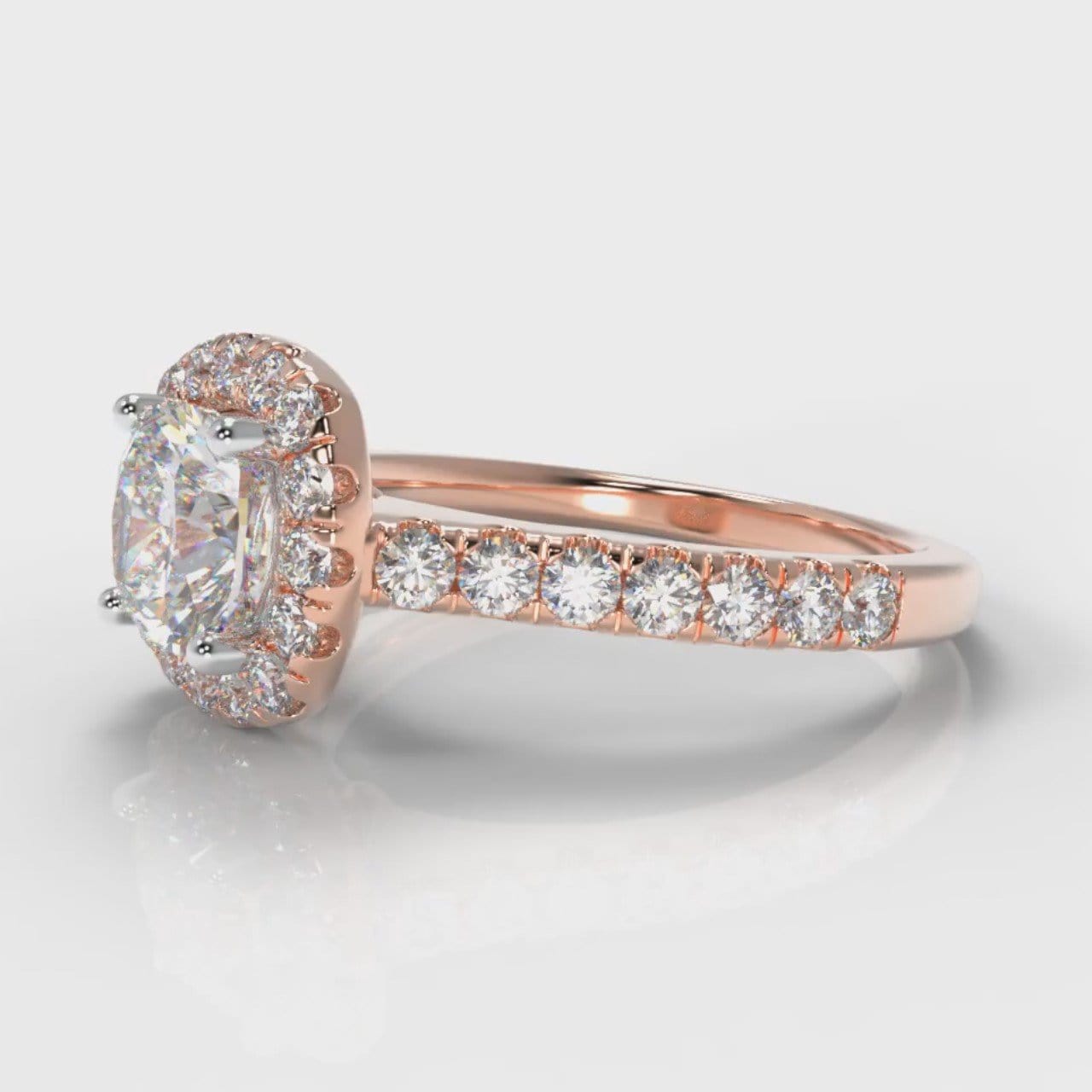 Micropavé Cushion Cut Diamond Halo Engagement Ring - Rose Gold