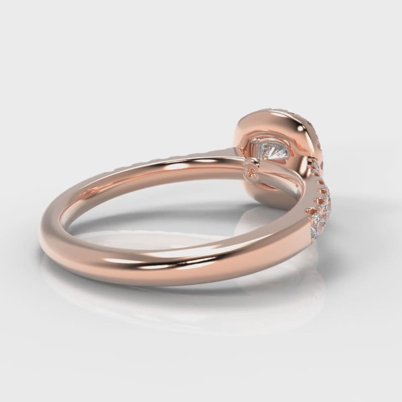 Micropavé Cushion Cut Diamond Halo Engagement Ring - Rose Gold