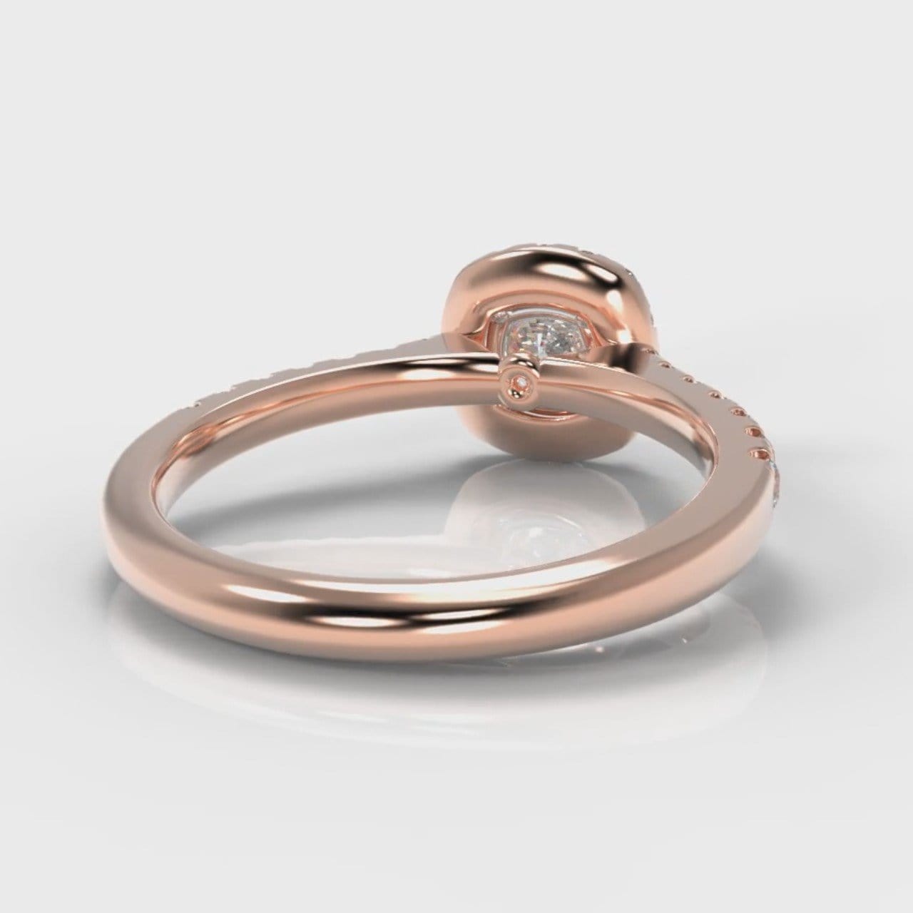 Micropavé Cushion Cut Diamond Halo Engagement Ring - Rose Gold