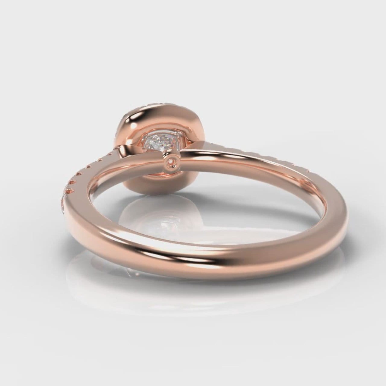 Micropavé Cushion Cut Diamond Halo Engagement Ring - Rose Gold
