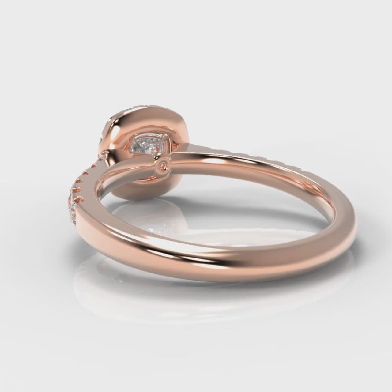 Micropavé Cushion Cut Diamond Halo Engagement Ring - Rose Gold