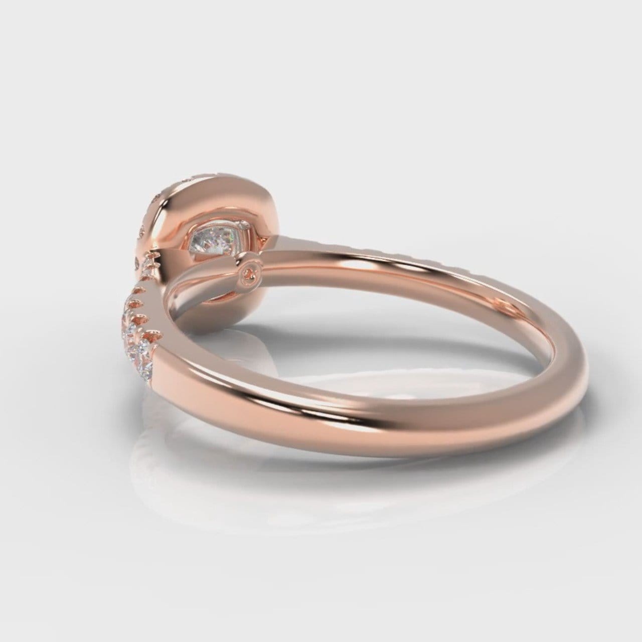 Micropavé Cushion Cut Diamond Halo Engagement Ring - Rose Gold