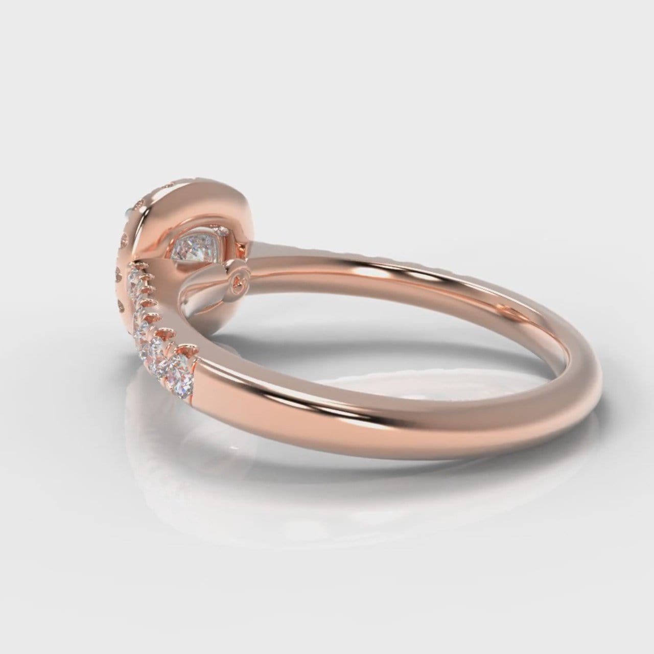 Micropavé Cushion Cut Diamond Halo Engagement Ring - Rose Gold