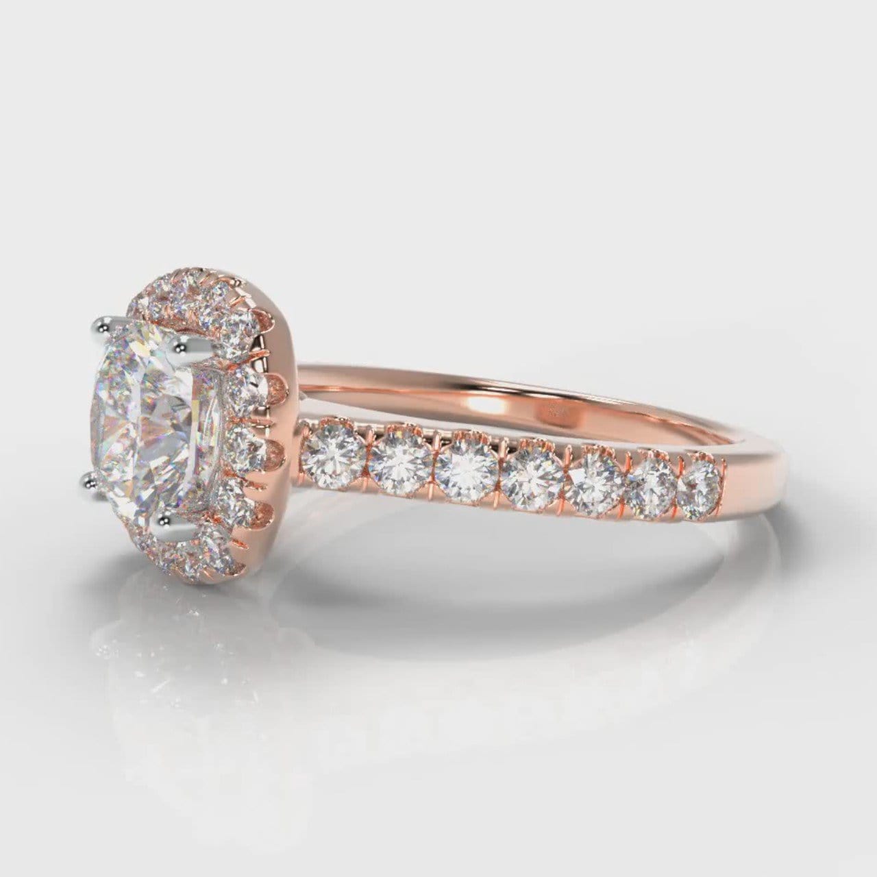 Micropavé Cushion Cut Diamond Halo Engagement Ring - Rose Gold