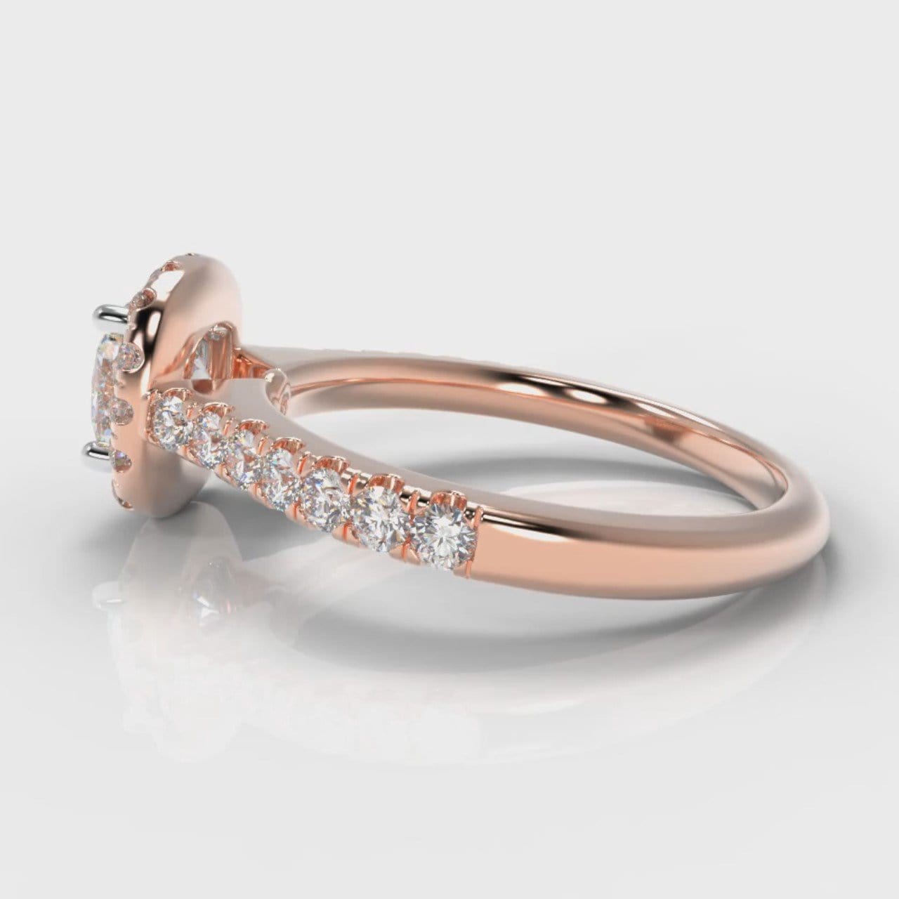 Micropavé Cushion Cut Diamond Halo Engagement Ring - Rose Gold