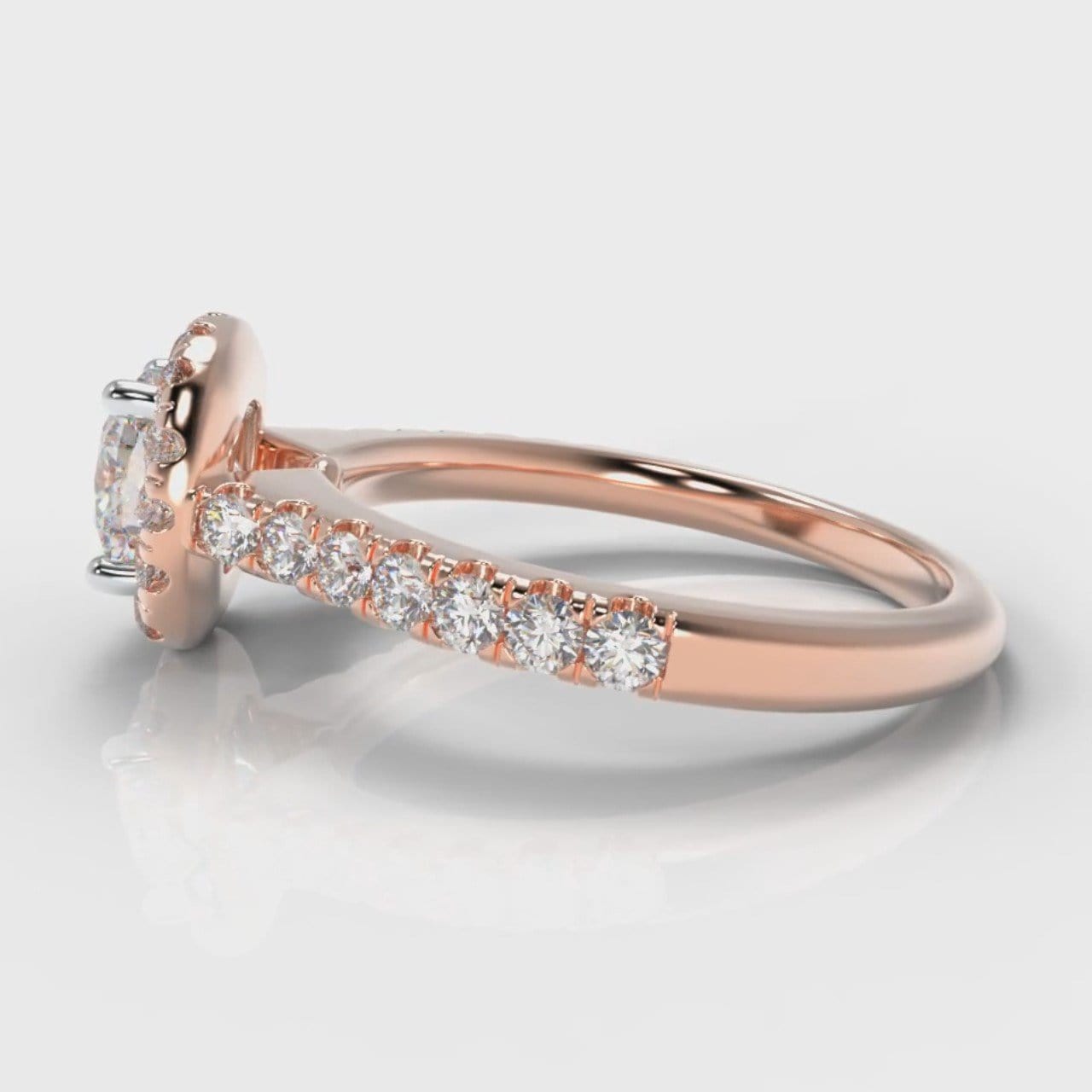 Micropavé Cushion Cut Diamond Halo Engagement Ring - Rose Gold