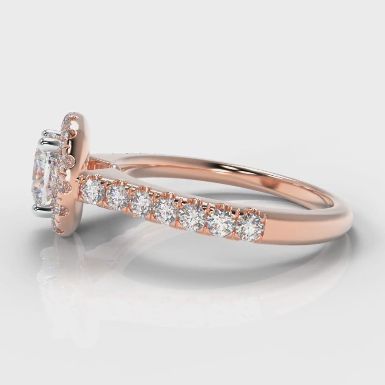 Micropavé Cushion Cut Diamond Halo Engagement Ring - Rose Gold