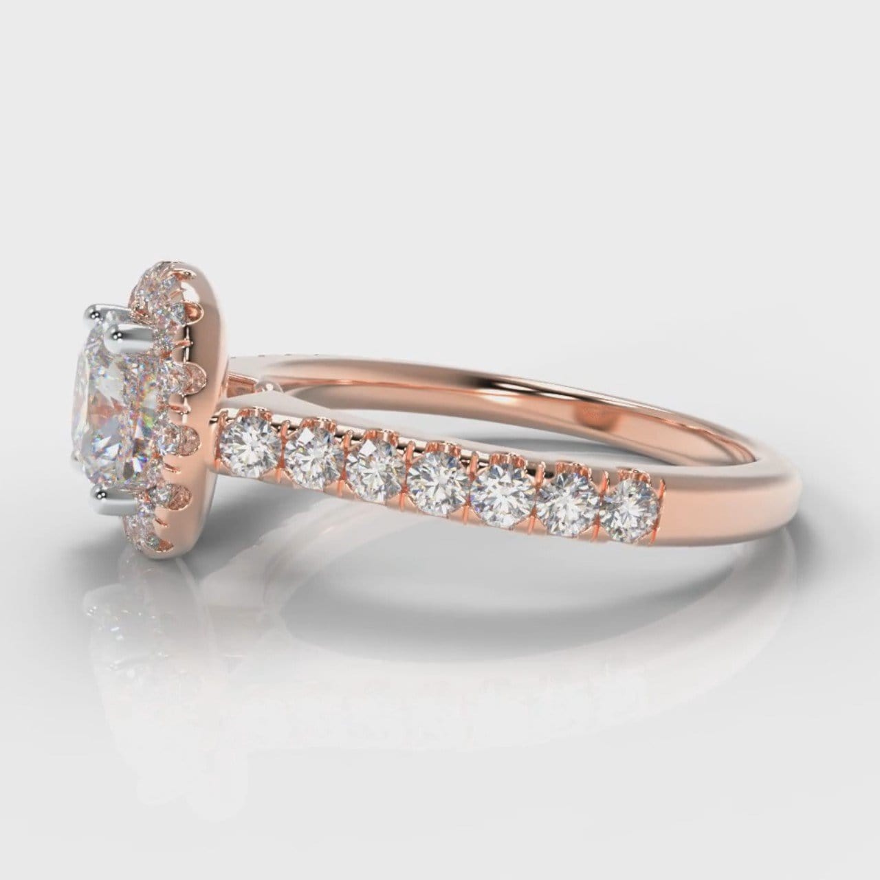 Micropavé Cushion Cut Diamond Halo Engagement Ring - Rose Gold