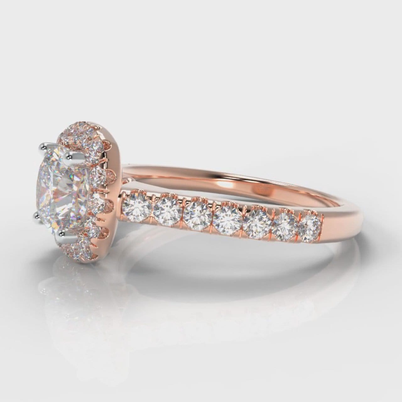 Micropavé Cushion Cut Diamond Halo Engagement Ring - Rose Gold