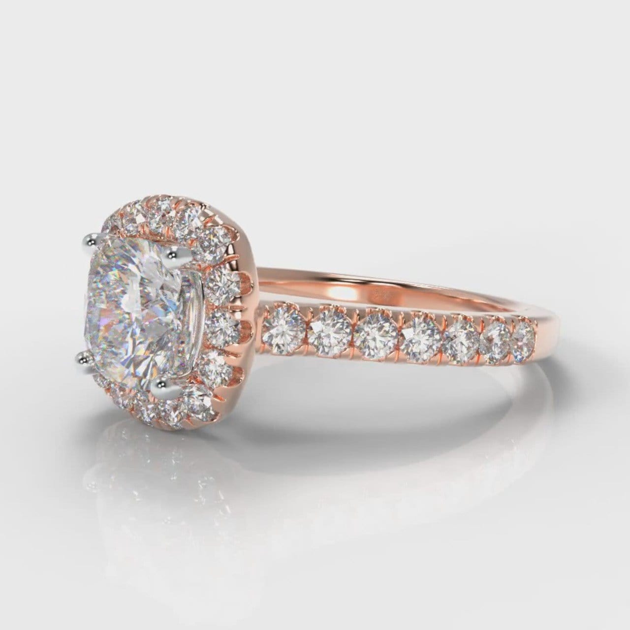 Micropavé Cushion Cut Diamond Halo Engagement Ring - Rose Gold