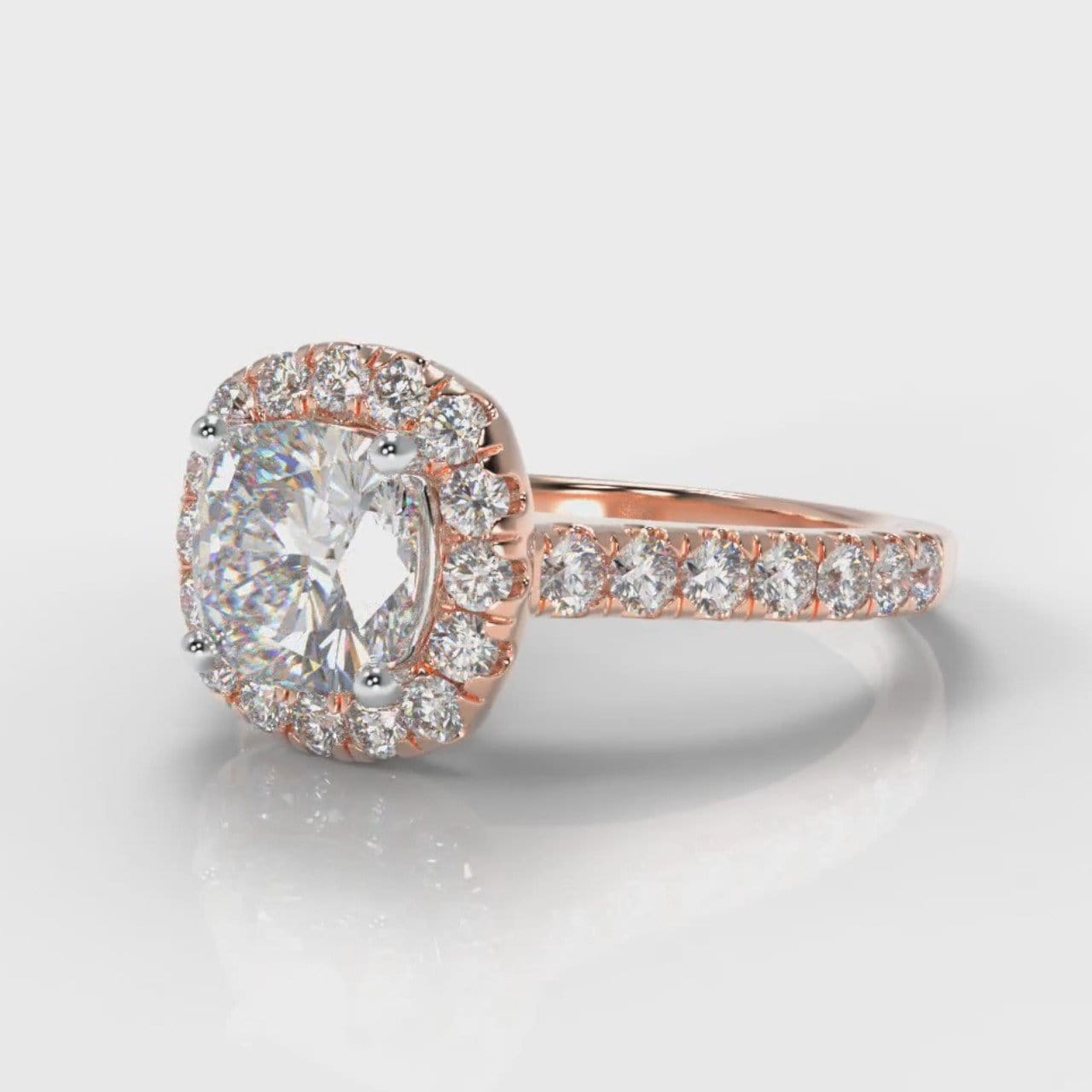 Micropavé Cushion Cut Diamond Halo Engagement Ring - Rose Gold