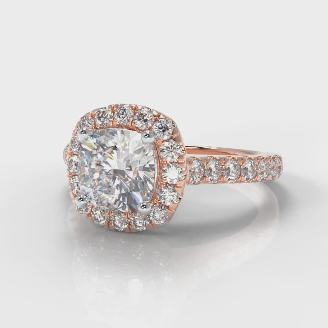 Micropavé Cushion Cut Diamond Halo Engagement Ring - Rose Gold