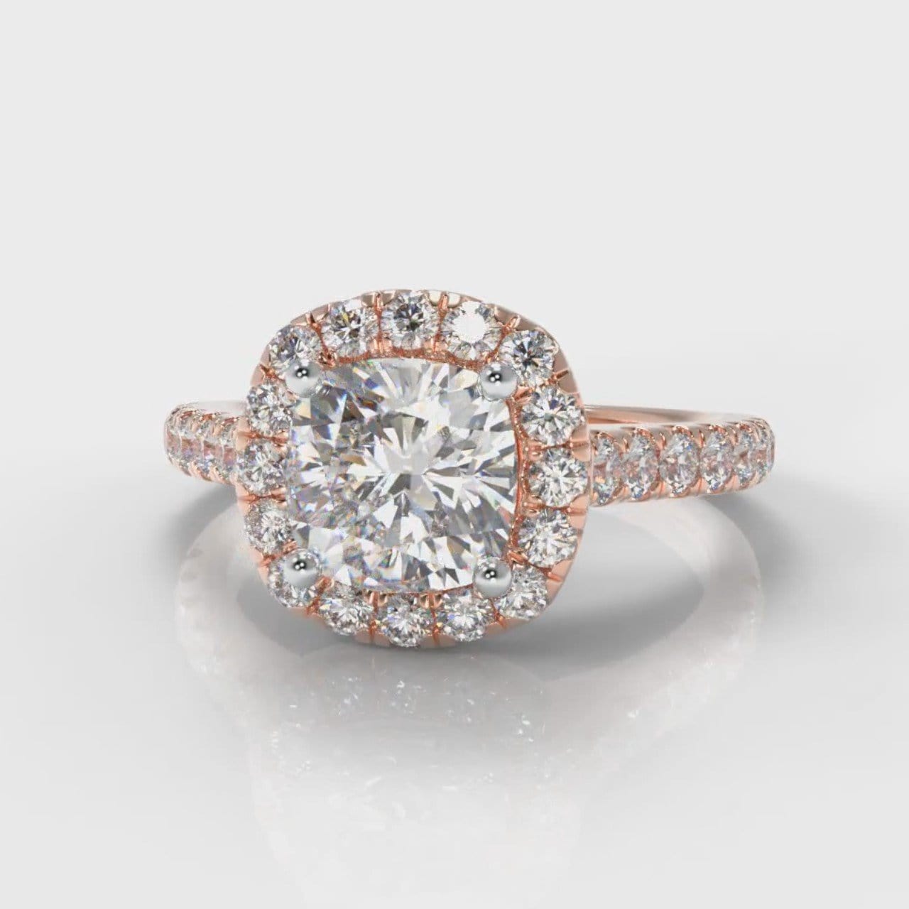 Micropavé Cushion Cut Diamond Halo Engagement Ring - Rose Gold