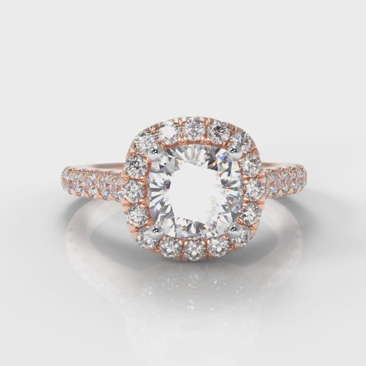 Micropavé Cushion Cut Diamond Halo Engagement Ring - Rose Gold