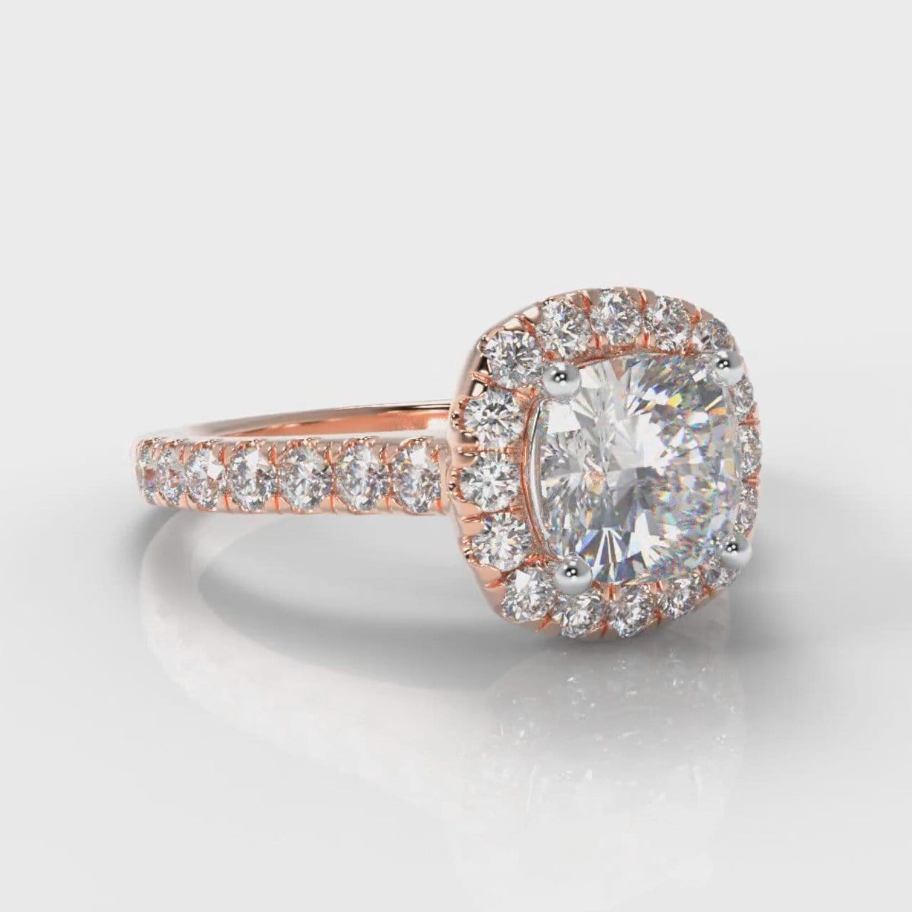 Micropavé Cushion Cut Diamond Halo Engagement Ring - Rose Gold