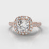 Micropavé Cushion Cut Diamond Halo Engagement Ring - Rose Gold