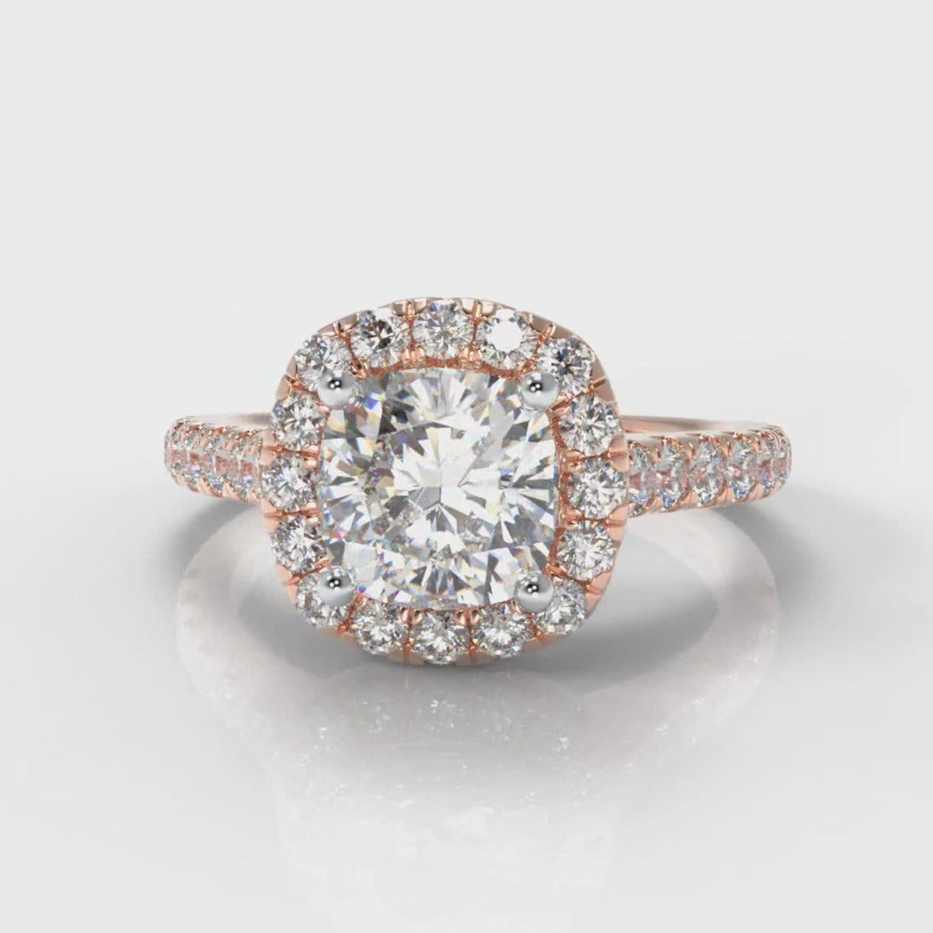 Micropavé Cushion Cut Diamond Halo Engagement Ring - Rose Gold