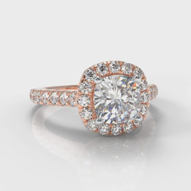 Micropavé Cushion Cut Diamond Halo Engagement Ring - Rose Gold