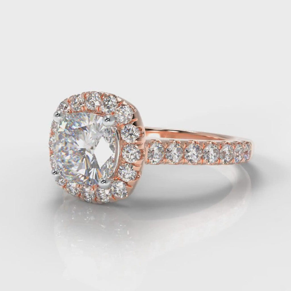 Micropavé Cushion Cut Diamond Halo Engagement Ring - Rose Gold