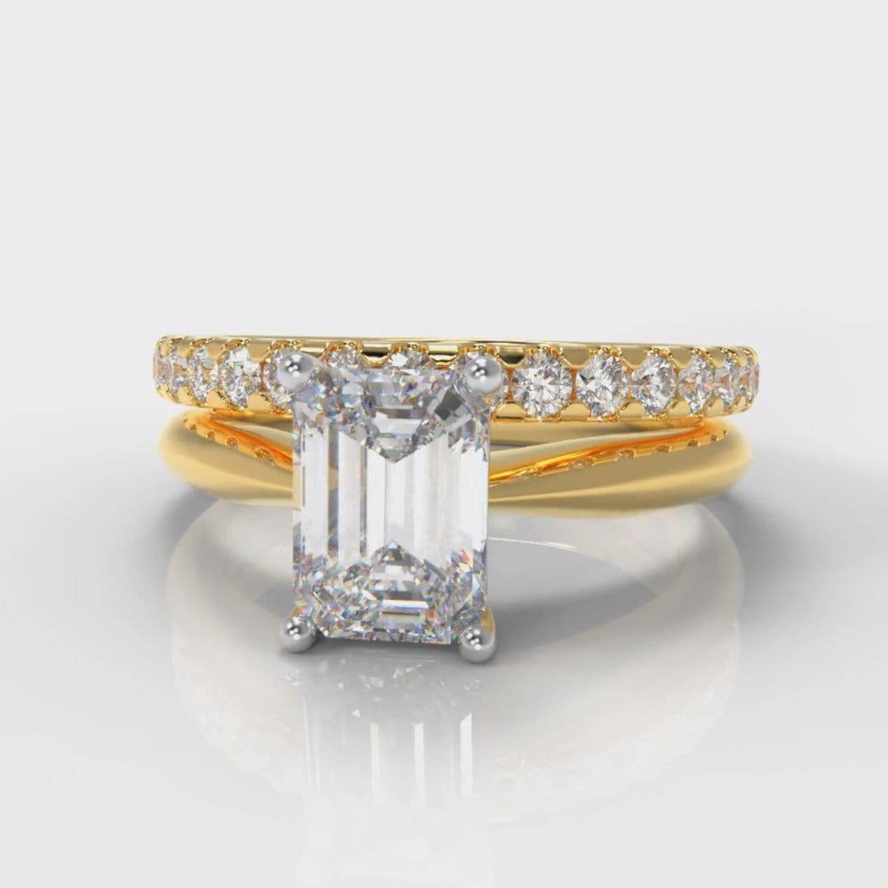 Carrée Solitaire Emerald Cut Diamond Bridal Set - Yellow Gold