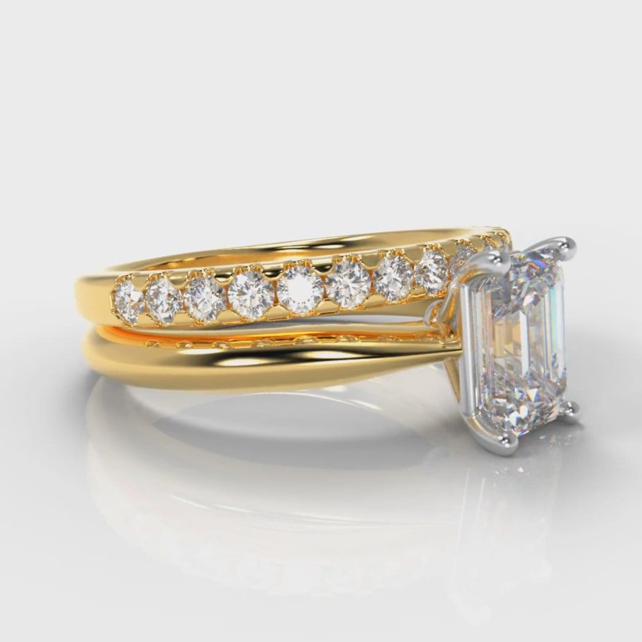 Carrée Solitaire Emerald Cut Diamond Bridal Set - Yellow Gold