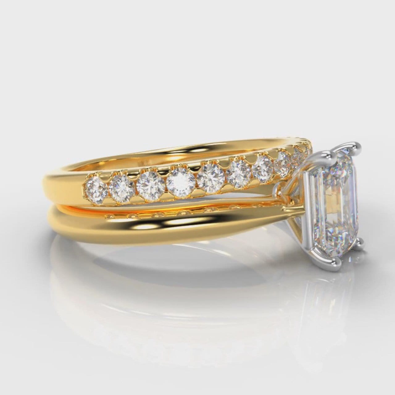 Carrée Solitaire Emerald Cut Diamond Bridal Set - Yellow Gold