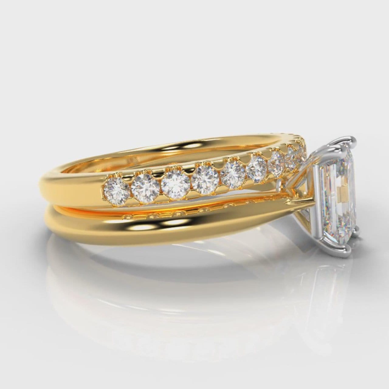 Carrée Solitaire Emerald Cut Diamond Bridal Set - Yellow Gold