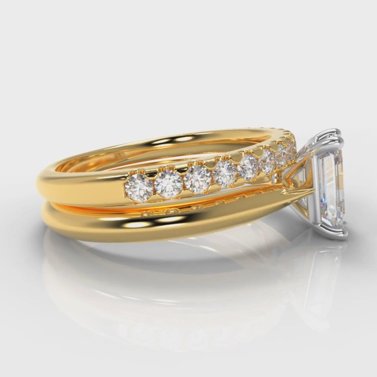 Carrée Solitaire Emerald Cut Diamond Bridal Set - Yellow Gold