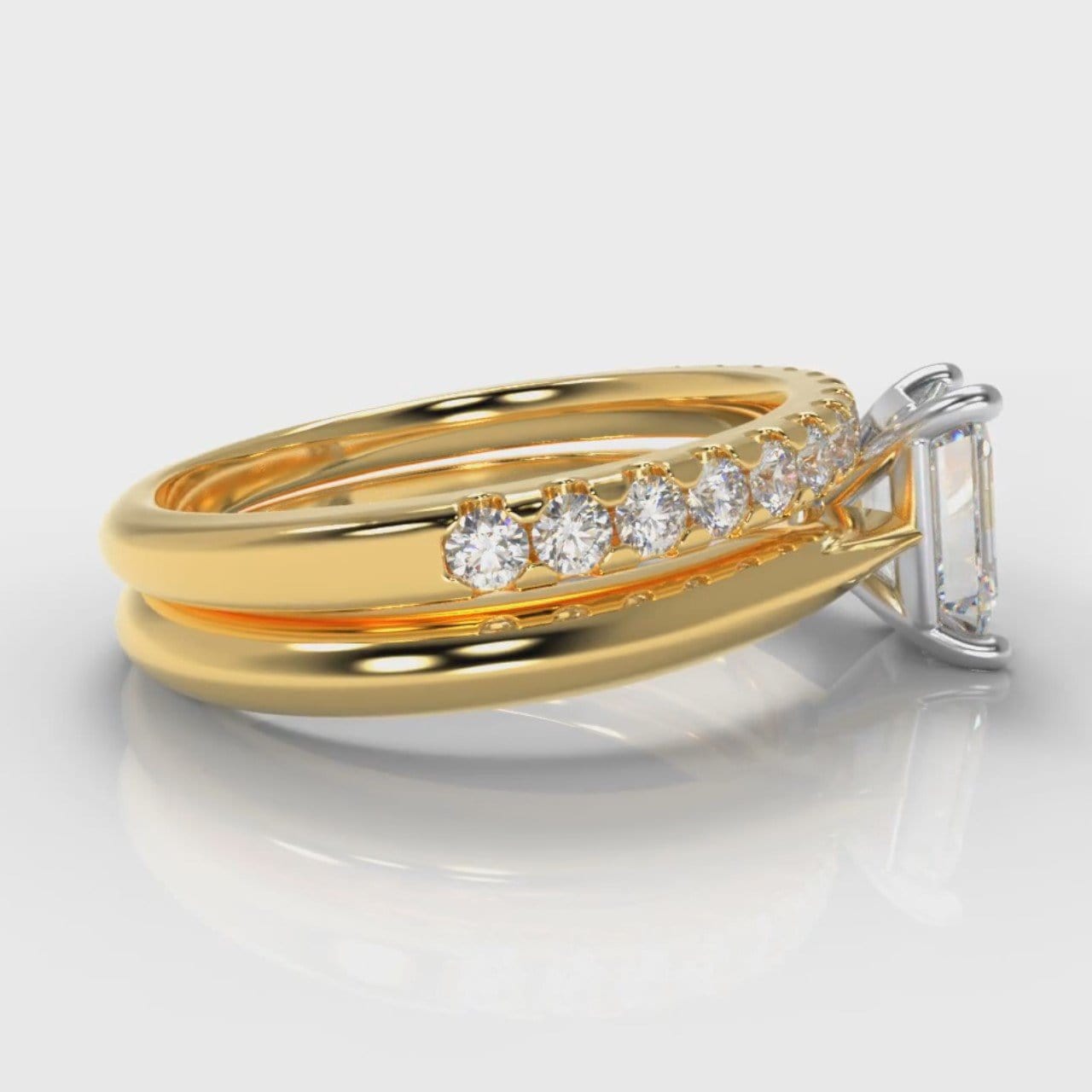 Carrée Solitaire Emerald Cut Diamond Bridal Set - Yellow Gold