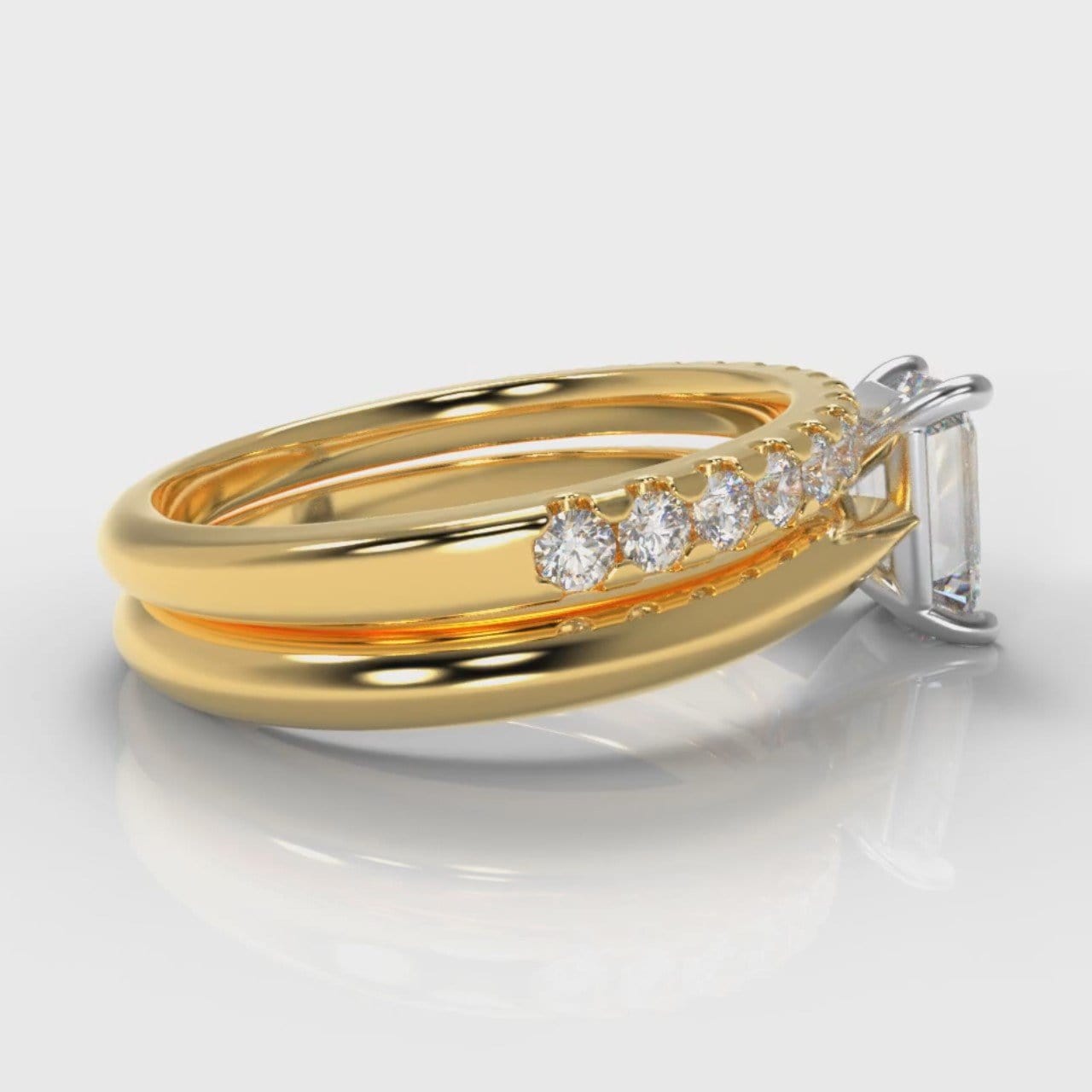 Carrée Solitaire Emerald Cut Diamond Bridal Set - Yellow Gold