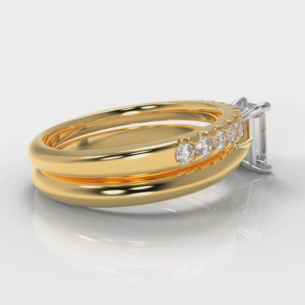 Carrée Solitaire Emerald Cut Diamond Bridal Set - Yellow Gold