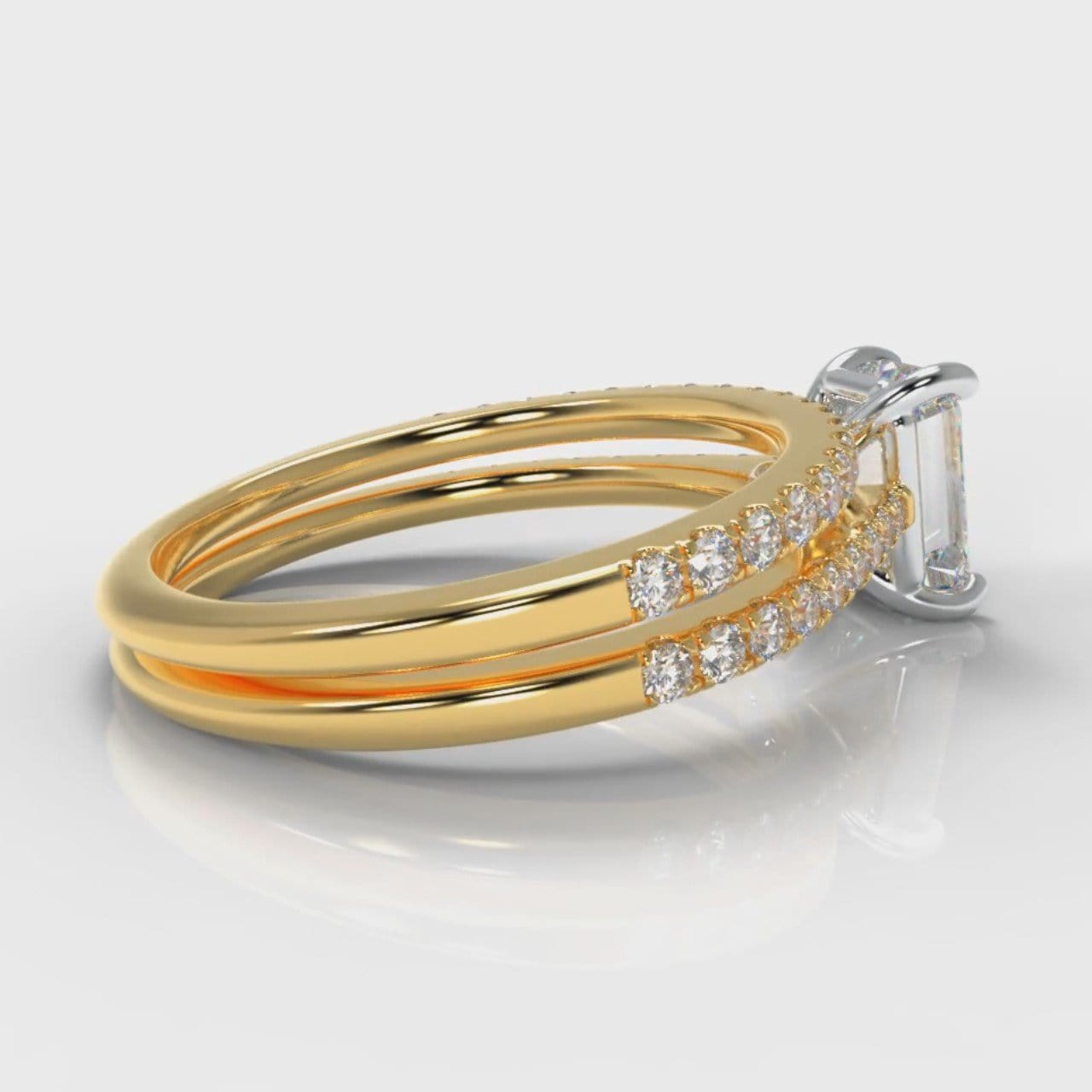 Petite Micropavé Emerald Cut Diamond Bridal Set - Yellow Gold