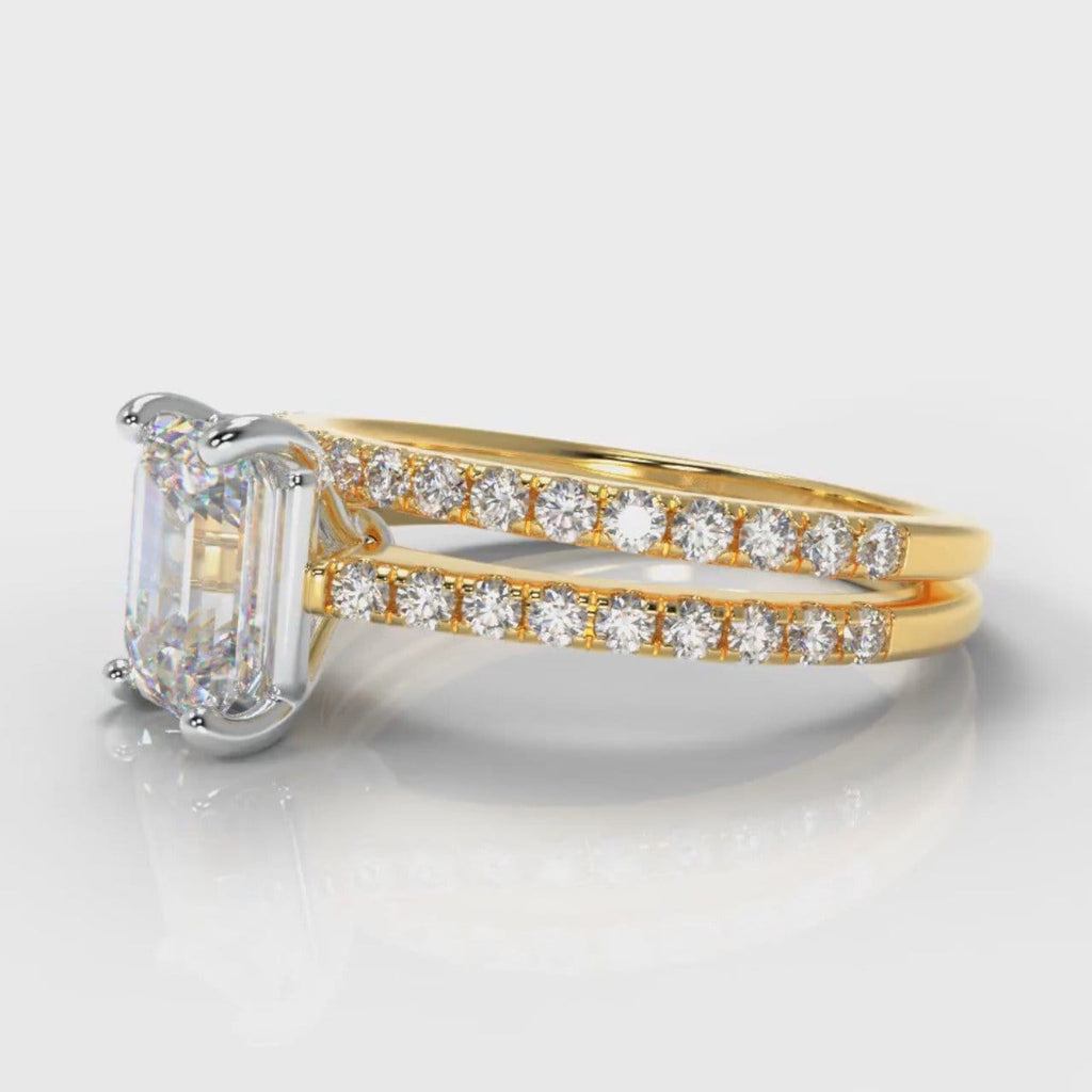 Petite Micropavé Emerald Cut Diamond Bridal Set - Yellow Gold